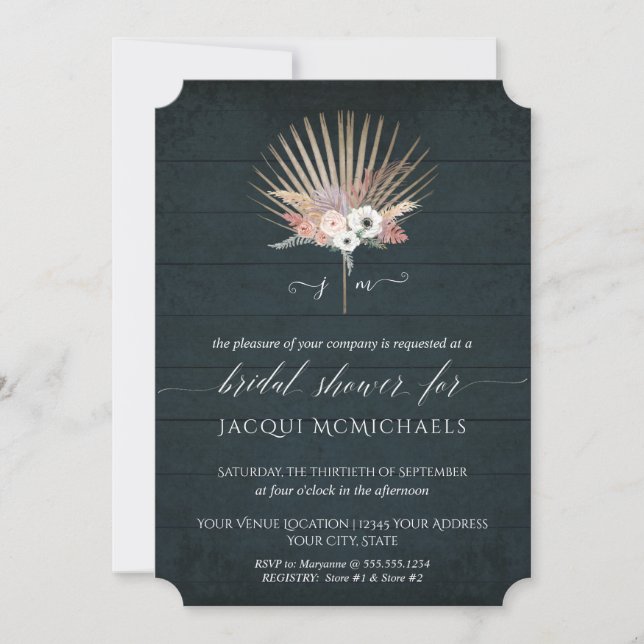 Rustic Navy Blush and White Floral Bridal Shower Invitation (Front)