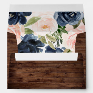 Rustic Navy Blush Flowers All Occasion Wedding Envelope
