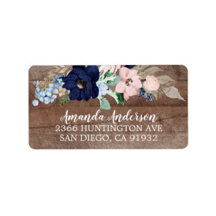 Rustic Navy & Blush Flowers Bridal Shower Labels