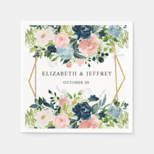 Rustic Navy Blush Gold Floral Geometric Wedding Napkin