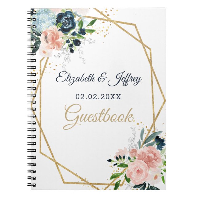 Rustic Navy Blush Gold Floral Geometric Wedding Notebook (Front)