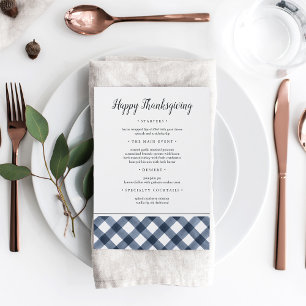 Rustic Navy Buffalo Plaid Thanksgiving Dinner Menu