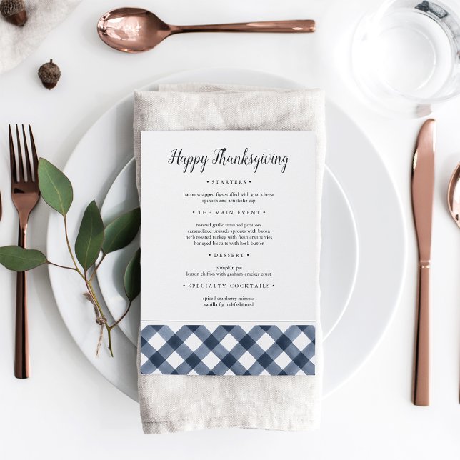 Rustic Navy Buffalo Plaid Thanksgiving Dinner Menu (Creator Uploaded)