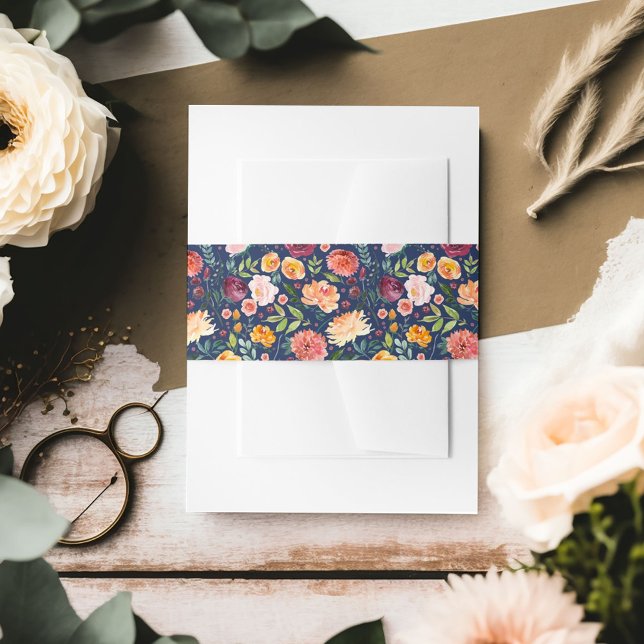 Rustic Navy Burgundy and Blush Fall Floral Wedding Invitation Belly Band (Creator Uploaded)