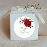 Rustic Navy Burgundy Floral Wedding Favour   Classic Round Sticker<br><div class="desc">Rustic floral theme favour sticker featuring watercolor illustration of navy and burgundy peony flowers with greenery.</div>