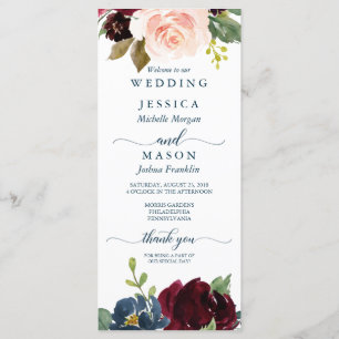 Rustic Navy Burgundy Wedding Program Programme
