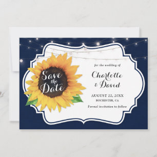 Rustic Navy Burlap Sunflower Save The Date Cards