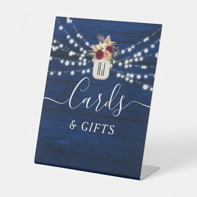 Rustic Navy Cards & Gifts Wedding Sign (Front)