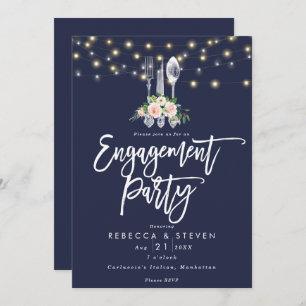 rustic navy floral engagement party invitation