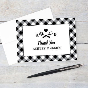 Rustic Navy Gingham Plaid BBQ Wedding Monogram Tha Thank You Card