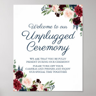 Rustic Navy Marsala Floral Unplugged Ceremony Sign