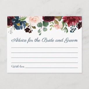 Rustic Navy Marsala Floral Wedding Advice Cards