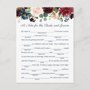 Rustic Navy Marsala Floral Wedding Advice Cards