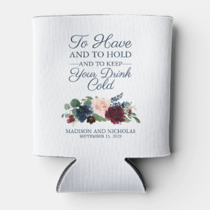 Rustic Navy Marsala Floral Wedding Can Coolers