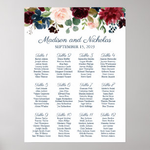 Rustic Navy Marsala Floral Wedding Seating Chart