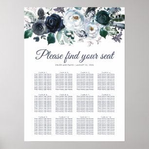 Rustic Navy Peony Wedding 12 Table Seating Chart
