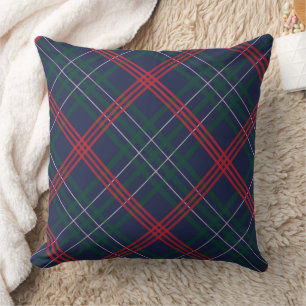 Rustic Navy Red Green Diagonal Plaid Christmas Cushion