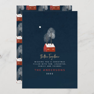 Rustic navy red scandi traditional photo Christmas Announcement
