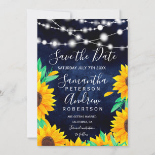 Rustic navy string lights save the date wedding