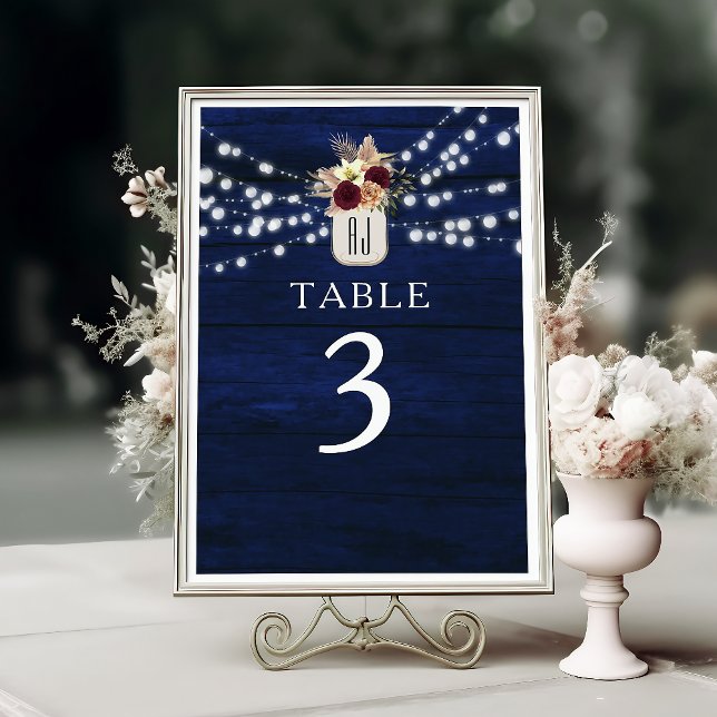 Rustic Navy String Lights Table Number (Creator Uploaded)