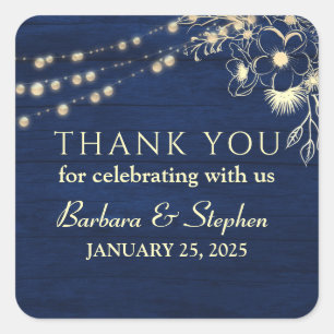 Rustic Navy String Lights Thank You Sticker