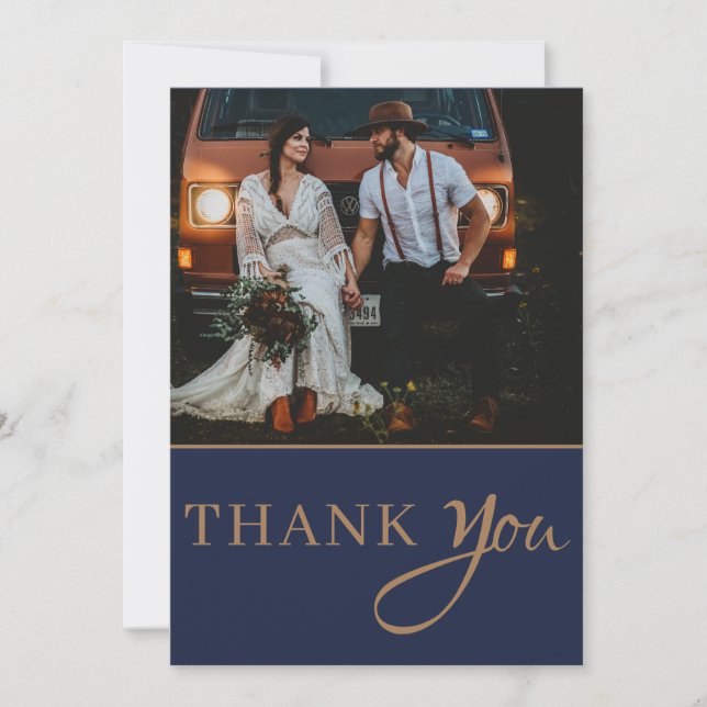 Rustic Navy String Lights Wedding Thank you (Front)