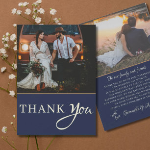 Rustic Navy String Lights Wedding Thank you Card
