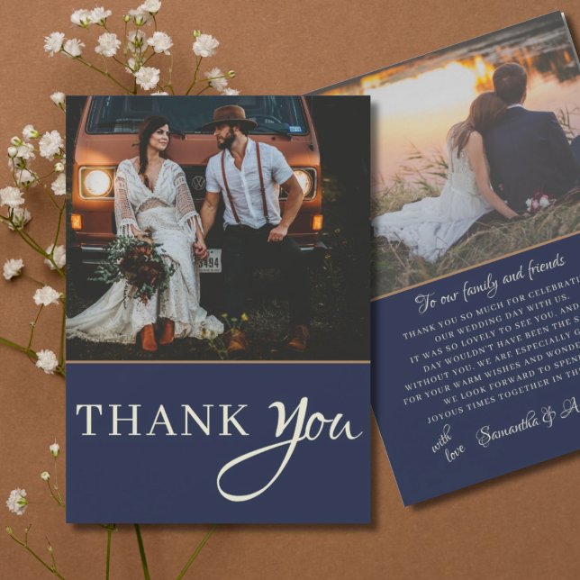 Rustic Navy String Lights Wedding Thank you Card (Creator Uploaded)