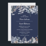 Rustic Navy String Lights Winter Wedding Invitatio Invitation<br><div class="desc">Rustic Navy String Lights Winter Wedding Invitation</div>