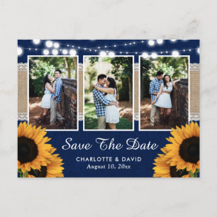 Rustic Navy Sunflower Save The Date Photo Postcard
