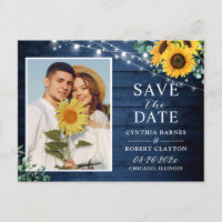 Rustic Navy Sunflower String Lights Save the Date