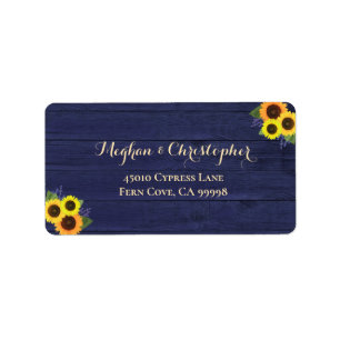 Rustic Navy Sunflowers Floral RSVP Return Address Label