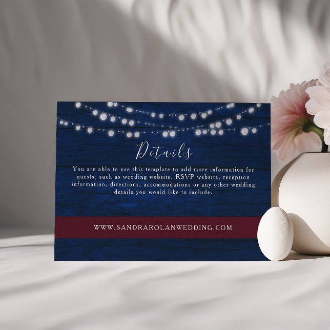 Rustic Navy Wedding Details Card Lights (Creator Uploaded)