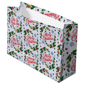 Rustic Navy white and red Merry Christmas Large Gift Bag