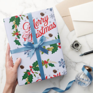 Rustic Navy white  and red  Merry Christmas Wrapping Paper