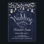Rustic Navy Wood & Lights Wedding Reception Invitation<br><div class="desc">Wedding Reception Invitation - Rustic Navy Wood
Rustic style design with with navy blue wood and fairy string lights.</div>