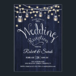 Rustic Navy Wood & Lights Wedding Reception Invitation<br><div class="desc">Wedding Reception Invitation - Rustic Navy Wood
Rustic style design with with navy blue wood and fairy string lights.</div>