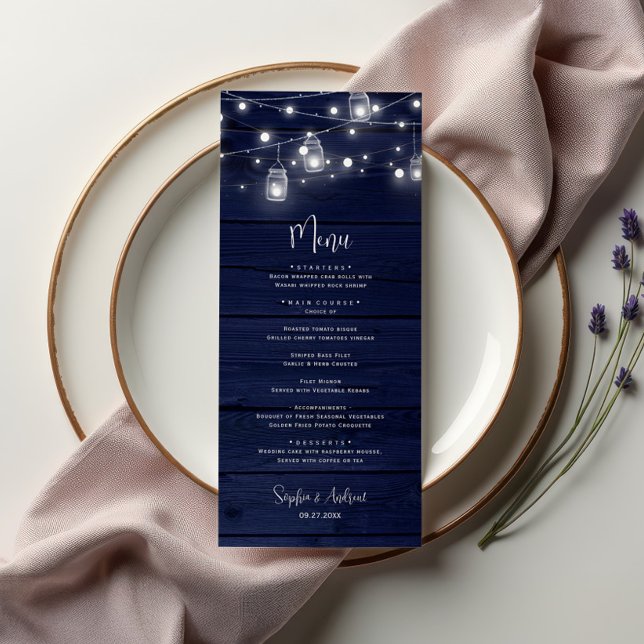 Rustic Navy Wood Mason Jars Light Flat Menu (Creator Uploaded)