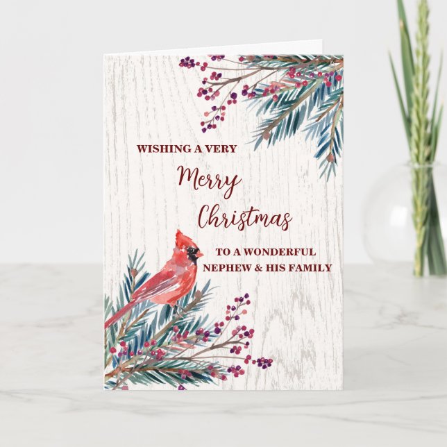 Rustic Nephew & Family Merry Christmas Card (Front)