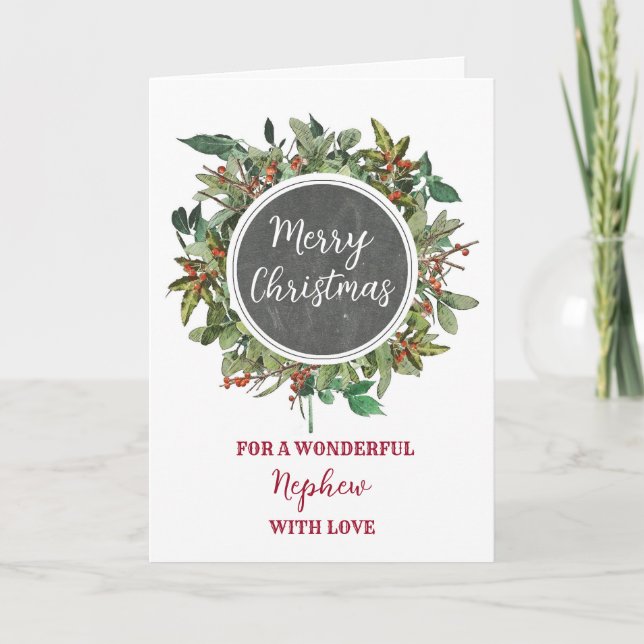 Rustic Nephew Merry Christmas Card (Front)