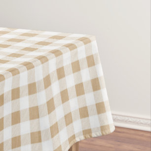 Rustic Neutral Beige Gingham Buffalo Plaid  Tablecloth