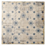 Rustic Neutral Blue Paper Print Ceramic Tile<br><div class="desc">Rustic faux texture of neutral colours & blue vintage pattern on an antique newspaper background create a farmhouse and cottage decor ceramic tile. 100% customer satisfaction with "Zazzle" every day.</div>