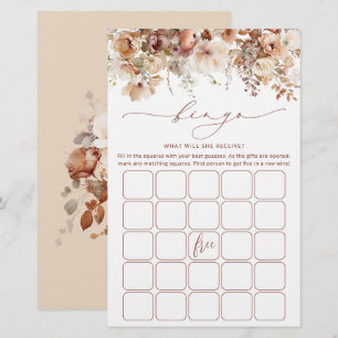 Rustic Neutral Boho Floral Bridal Bingo Game Card