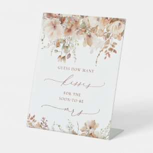 Rustic Neutral Boho Floral How Many Kisses  Pedestal Sign