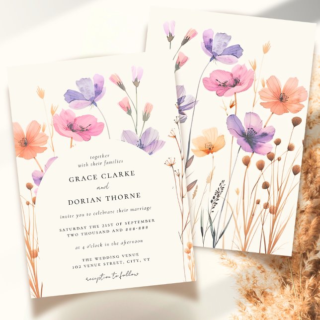 Rustic Neutral Boho Floral Ivory White Wedding Invitation (Creator Uploaded)