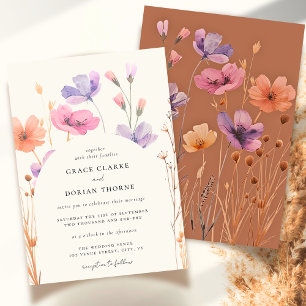 Rustic Neutral Boho Floral Mocha Mousse Wedding Invitation