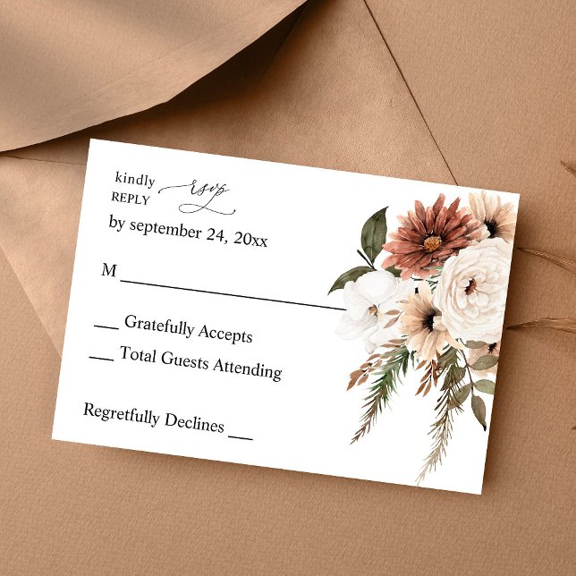 Rustic Neutral Boho Floral no Meal RSVP (Creator Uploaded)