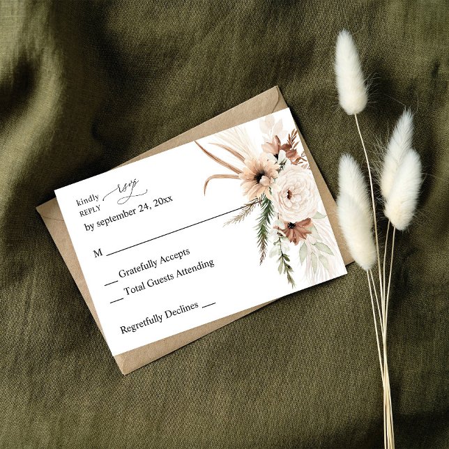 Rustic Neutral Boho Floral no Meal RSVP 2 Card (Creator Uploaded)