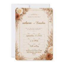Rustic Neutral Boho Floral Wedding Invitation
