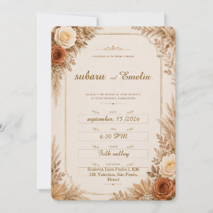 Rustic Neutral Boho Floral Wedding Invitation